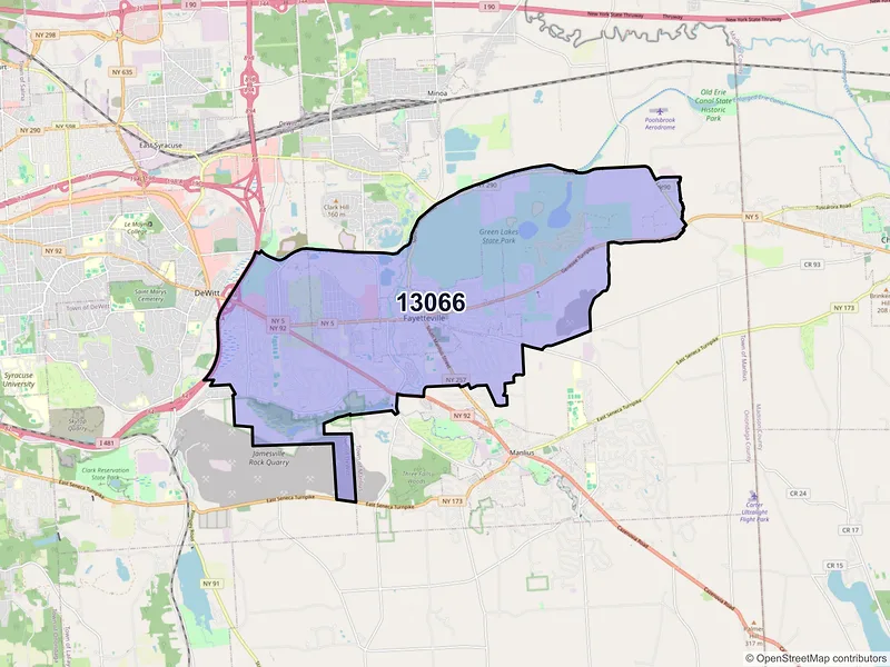 Map of Fayetteville, New York and ZIP codes