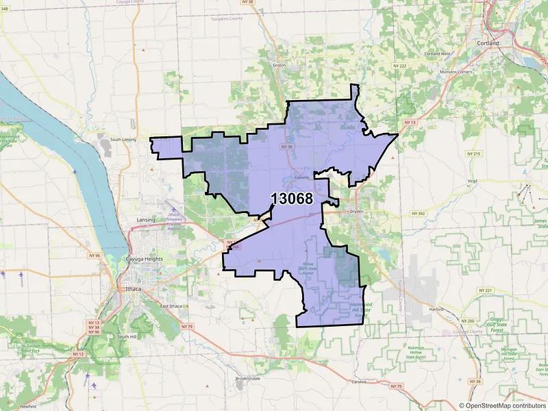 Map of ZIP Code 13068 — Freeville, NY
