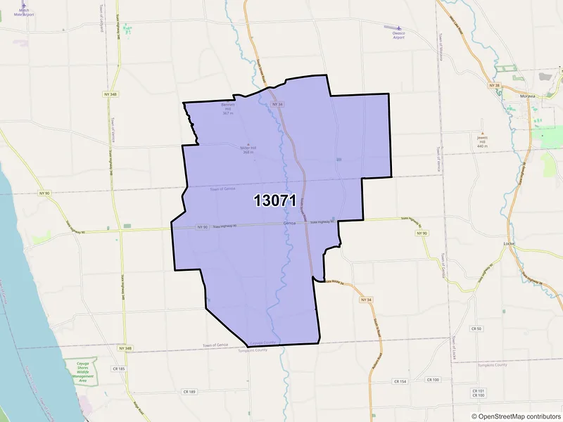 Map of Genoa, New York and ZIP codes