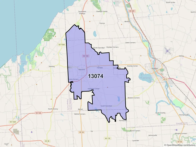 Map of ZIP Code 13074 — Hannibal, NY