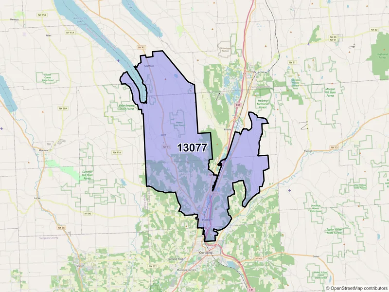 Map of ZIP Code 13077 — Homer, NY