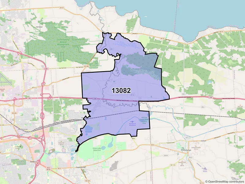 Map of ZIP Code 13082 — Kirkville, NY