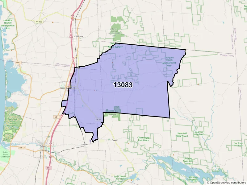 Map of ZIP Code 13083 — Lacona, NY
