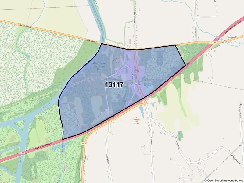 Map of Montezuma, New York and ZIP codes