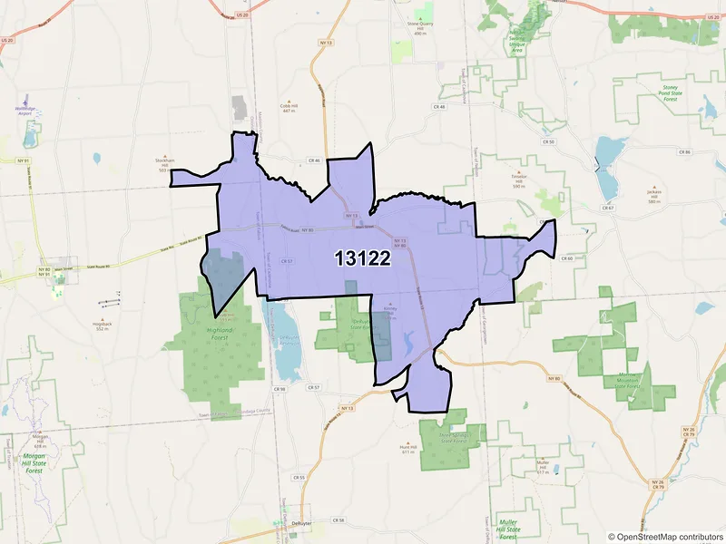 Map of ZIP Code 13122 — New Woodstock, NY