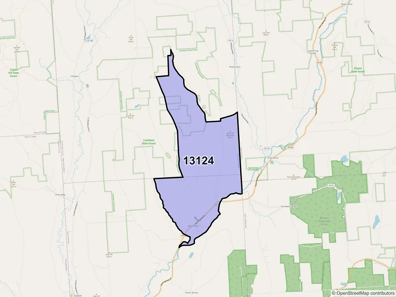 Map of ZIP Code 13124 — North Pitcher, NY