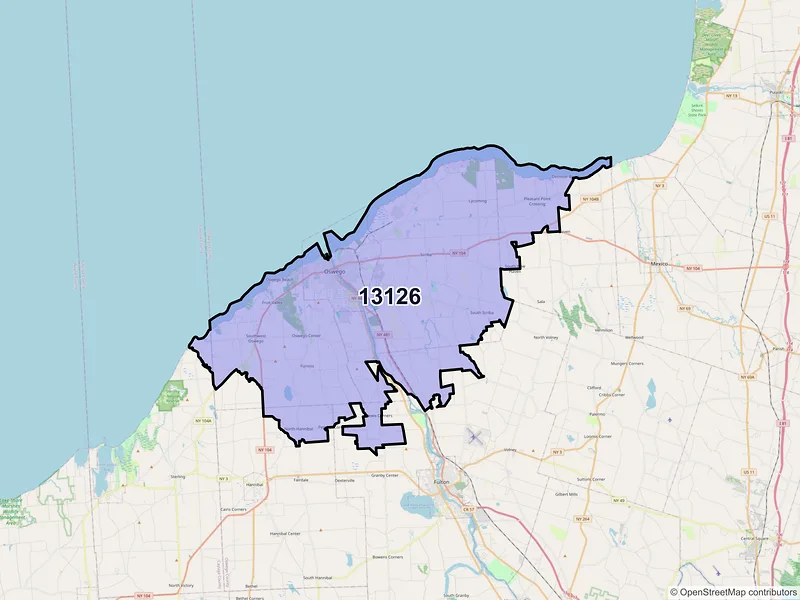 Map of Oswego, New York and ZIP codes