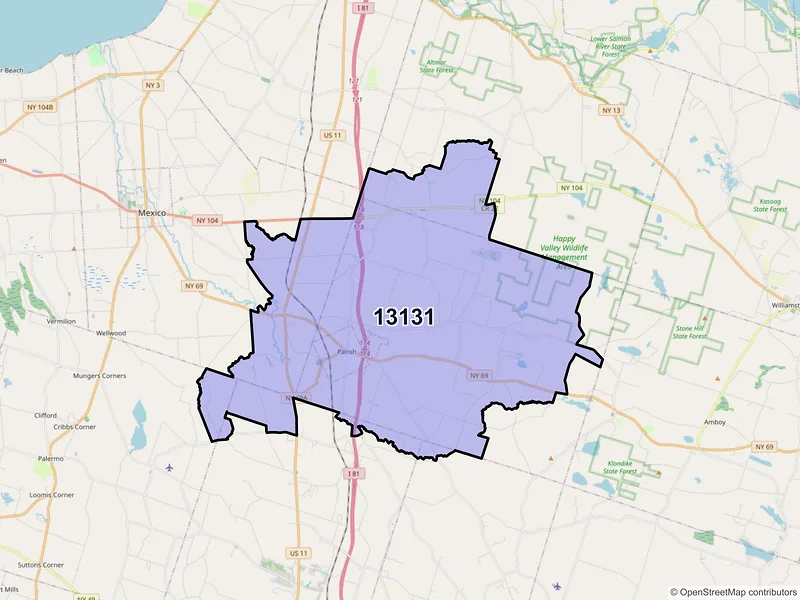 Map of ZIP Code 13131 — Parish, NY