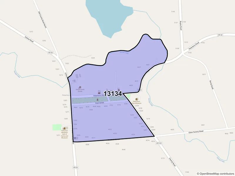 Map of Peterboro, New York and ZIP codes