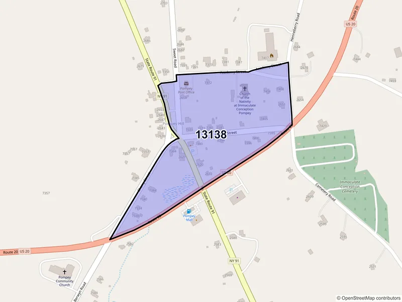 Map of Pompey, New York and ZIP codes