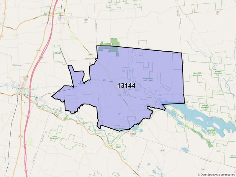 Map of Richland, New York and ZIP codes