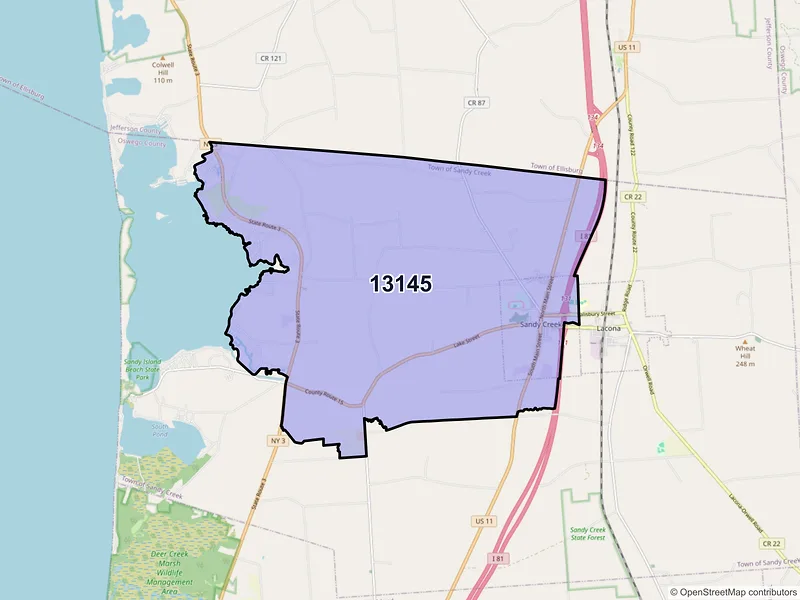 Map of ZIP Code 13145 — Sandy Creek, NY