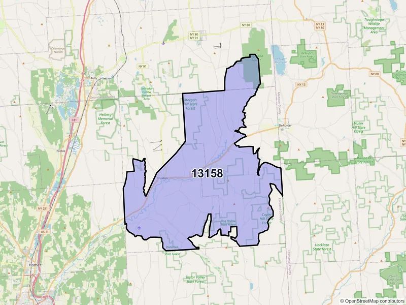 Map of ZIP Code 13158 — Truxton, NY