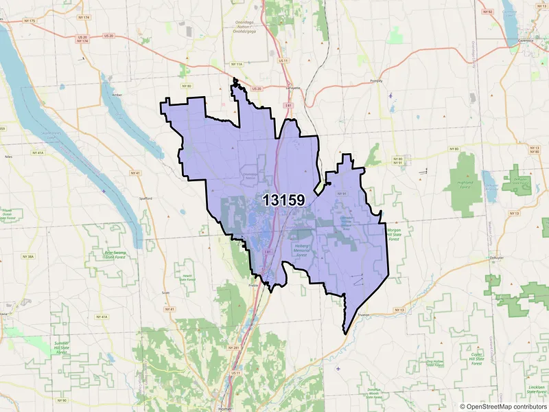 Map of ZIP Code 13159 — Tully, NY