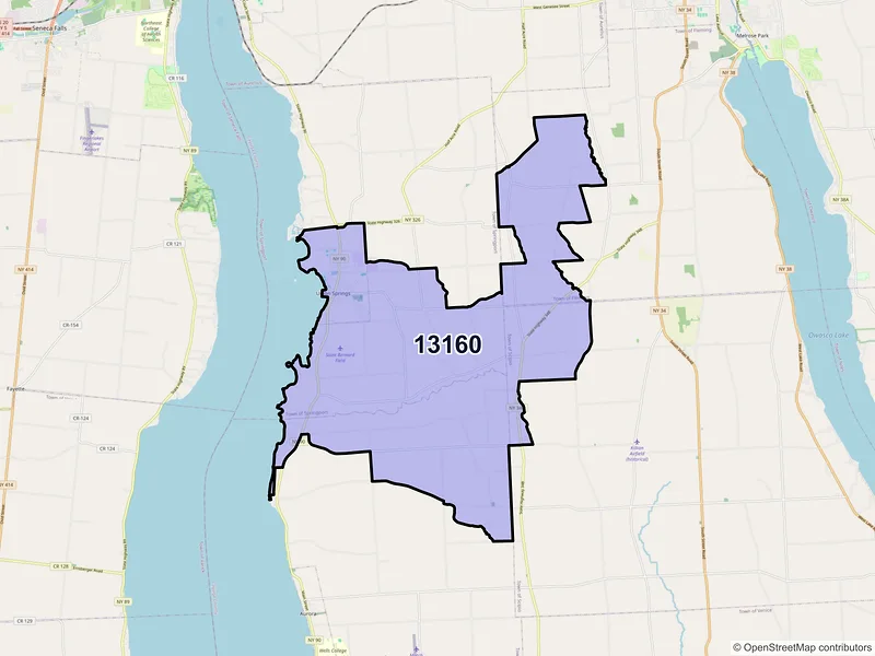 Map of Union Springs, New York and ZIP codes