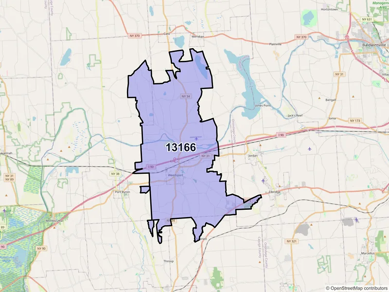 Map of Weedsport, New York and ZIP codes
