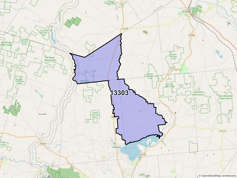 Map of Ava, New York and ZIP codes