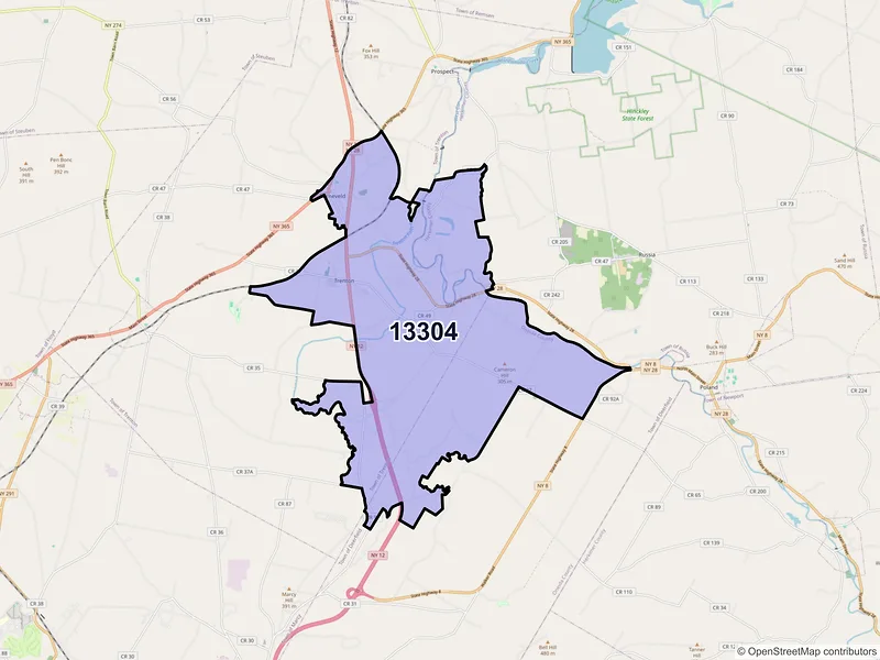 Map of ZIP Code 13304 — Barneveld, NY