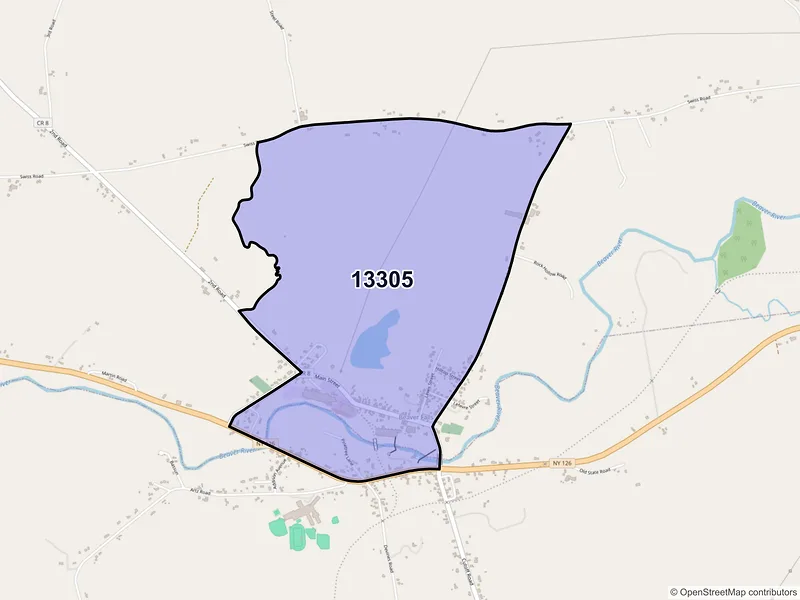 Map of Beaver Falls, New York and ZIP codes