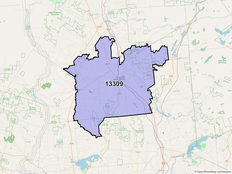 Map of Boonville, New York and ZIP codes