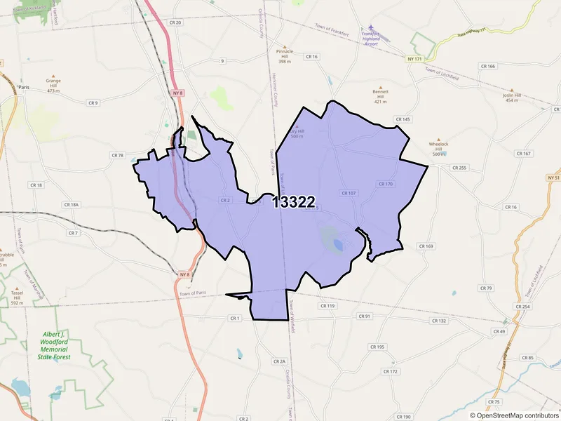 Map of ZIP Code 13322 — Clayville, NY