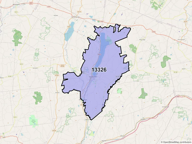 Map of ZIP Code 13326 — Cooperstown, NY