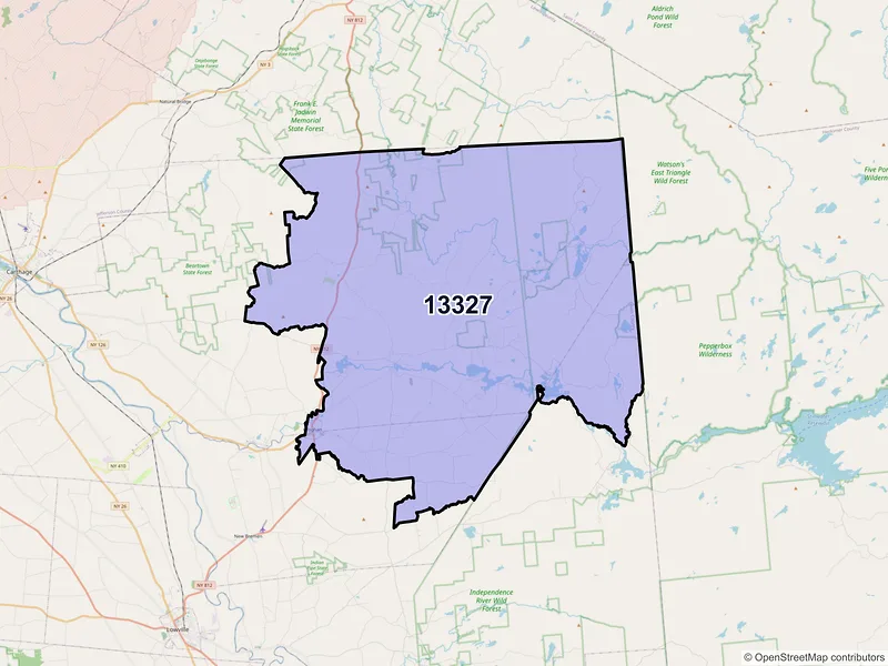 Map of ZIP Code 13327 — Croghan, NY