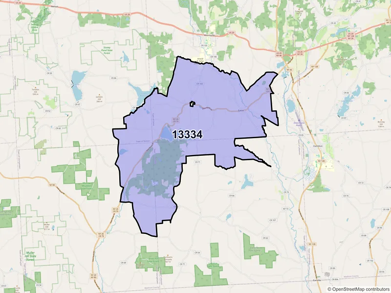 Map of ZIP Code 13334 — Eaton, NY