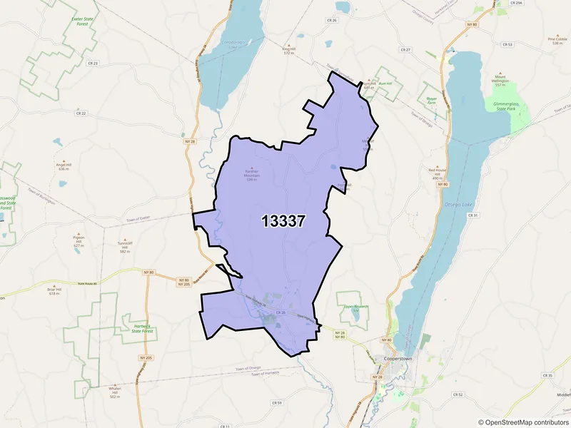 Map of ZIP Code 13337 — Fly Creek, NY