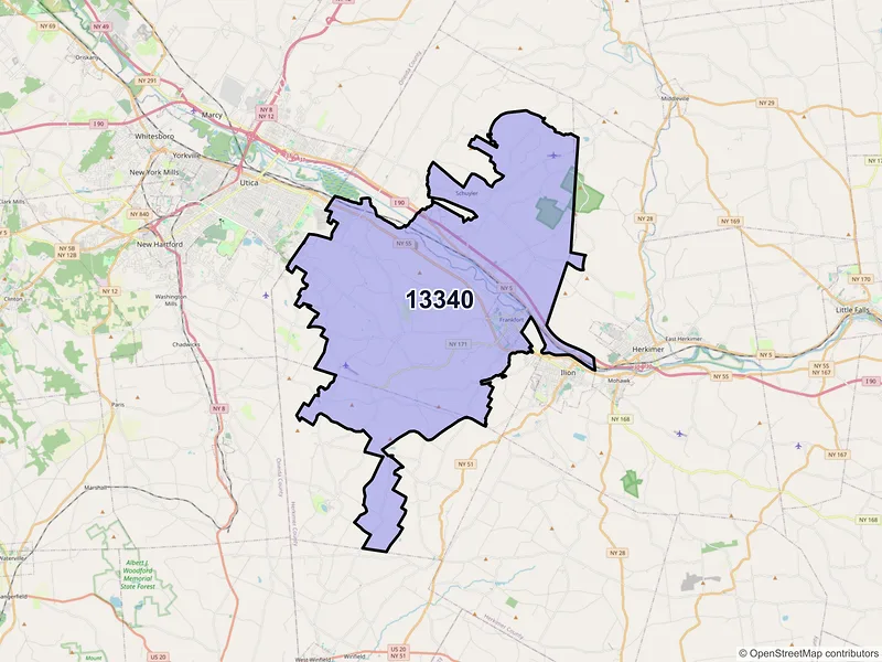 Map of ZIP Code 13340 — Frankfort, NY