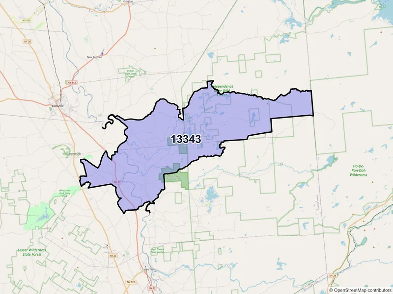 Map of ZIP Code 13343 — Glenfield, NY