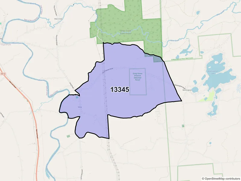 Map of ZIP Code 13345 — Greig, NY
