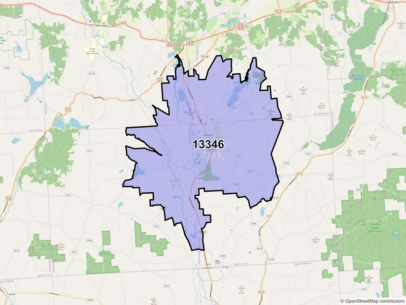 Map of ZIP Code 13346 — Hamilton, NY