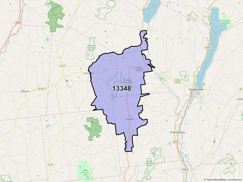 Map of ZIP Code 13348 — Hartwick, NY