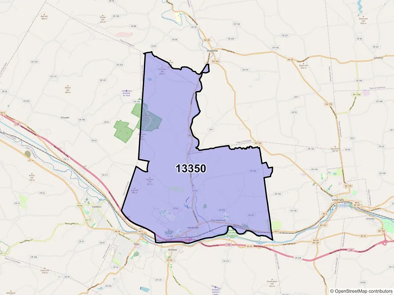 Map of ZIP Code 13350 — Herkimer, NY