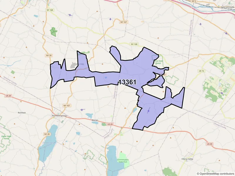 Map of ZIP Code 13361 — Jordanville, NY