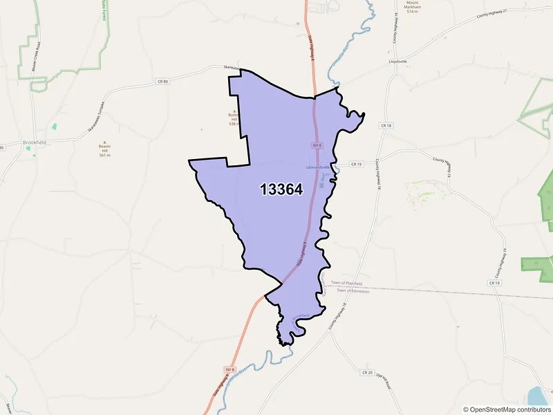 Map of Leonardsville, New York and ZIP codes