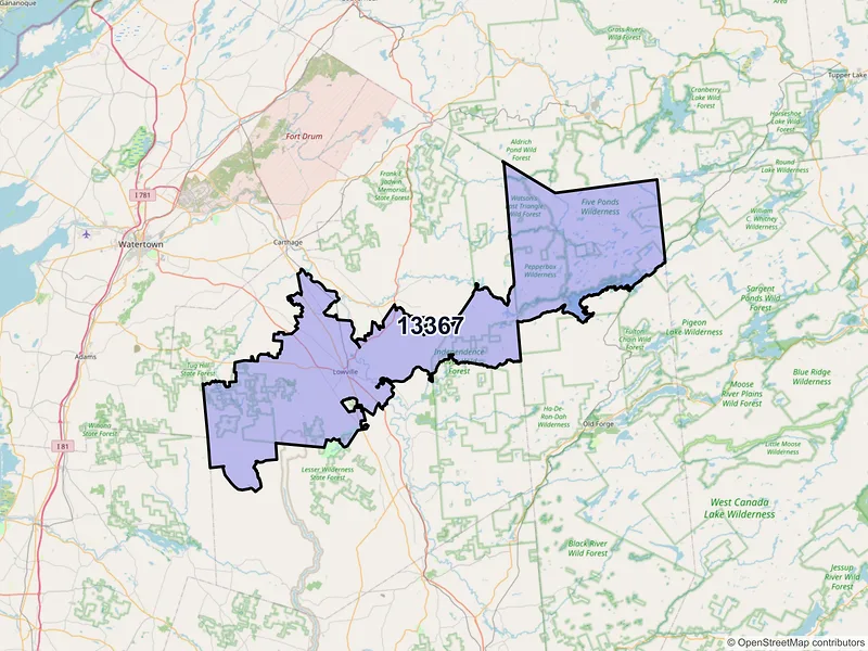 Map of ZIP Code 13367 — Lowville, NY