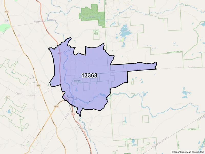 Map of ZIP Code 13368 — Lyons Falls, NY
