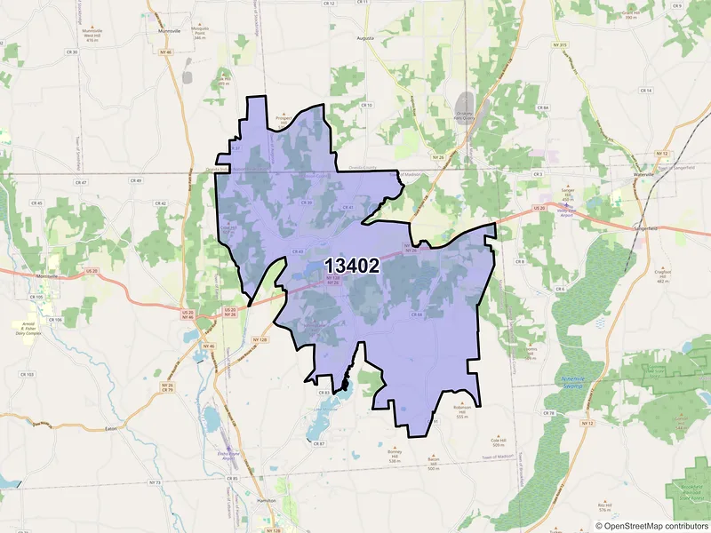 Map of ZIP Code 13402 — Madison, NY