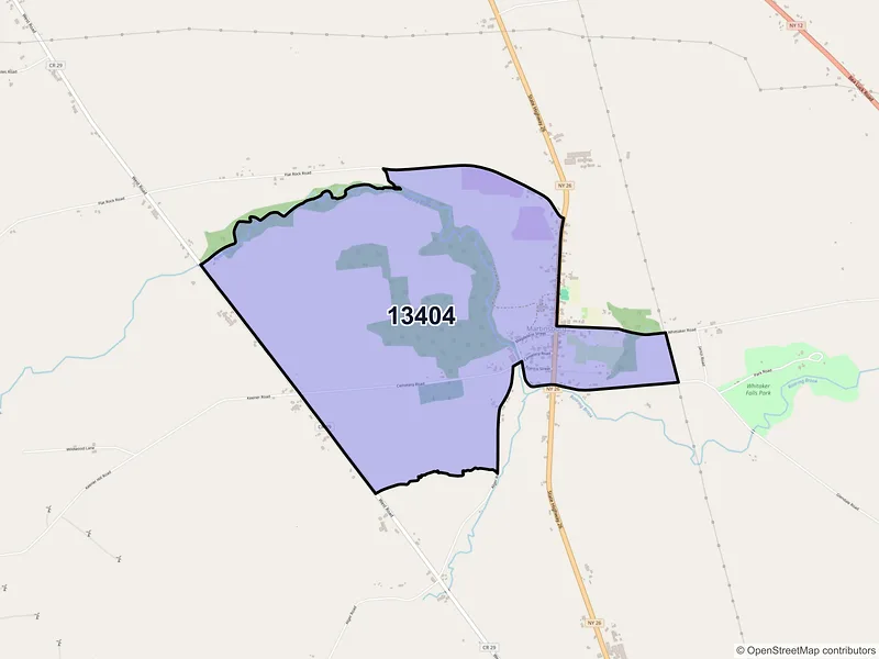 Map of Martinsburg, New York and ZIP codes