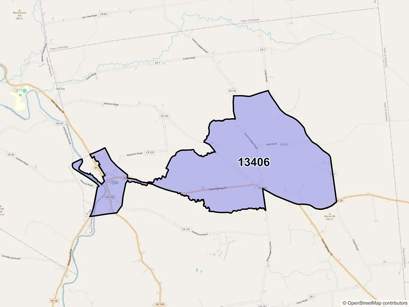 Map of ZIP Code 13406 — Middleville, NY