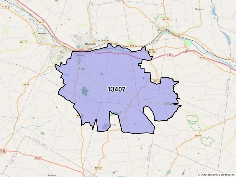 Map of ZIP Code 13407 — Mohawk, NY