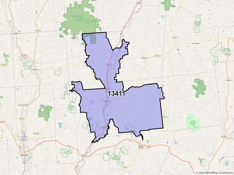 Map of ZIP Code 13411 — New Berlin, NY