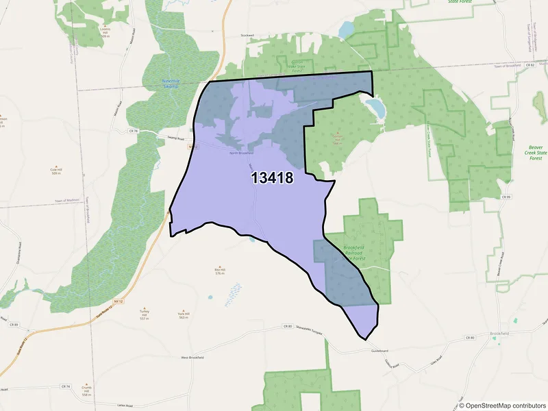 Map of North Brookfield, New York and ZIP codes