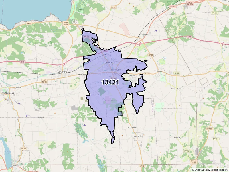 Map of ZIP Code 13421 — Oneida, NY