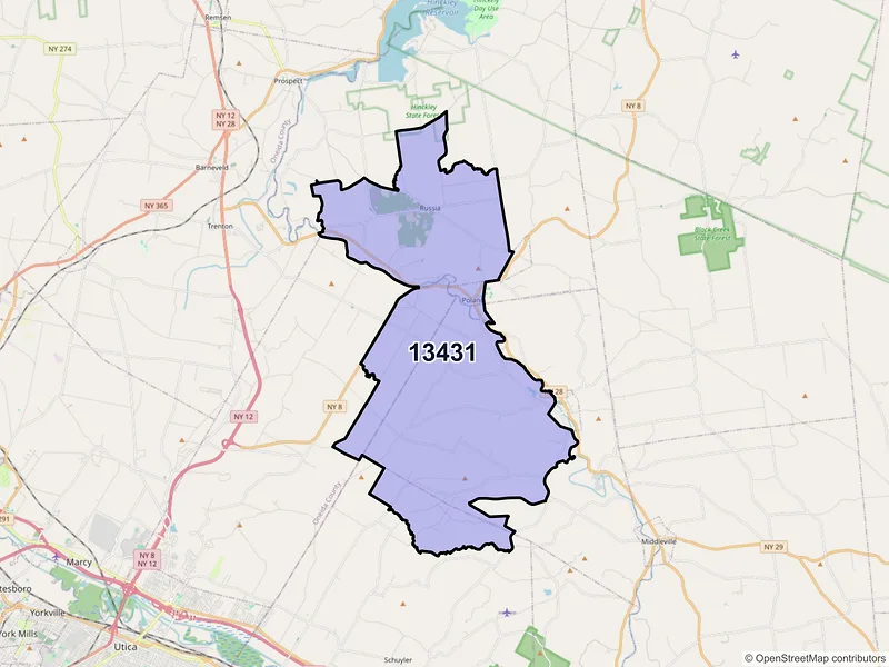 Map of ZIP Code 13431 — Poland, NY