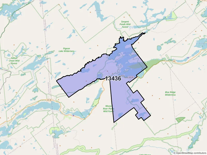 Map of ZIP Code 13436 — Raquette Lake, NY