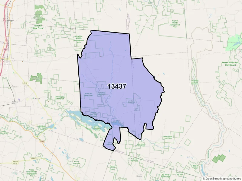 Map of Redfield, New York and ZIP codes