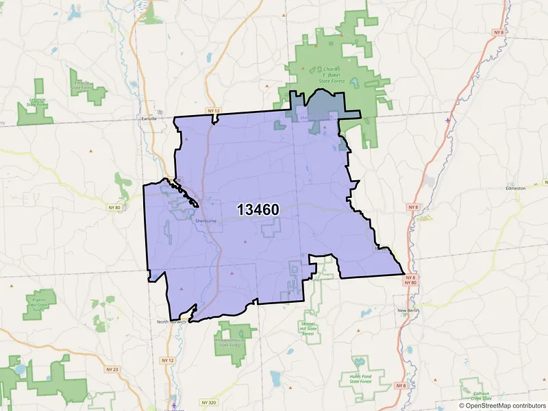 Map of ZIP Code 13460 — Sherburne, NY
